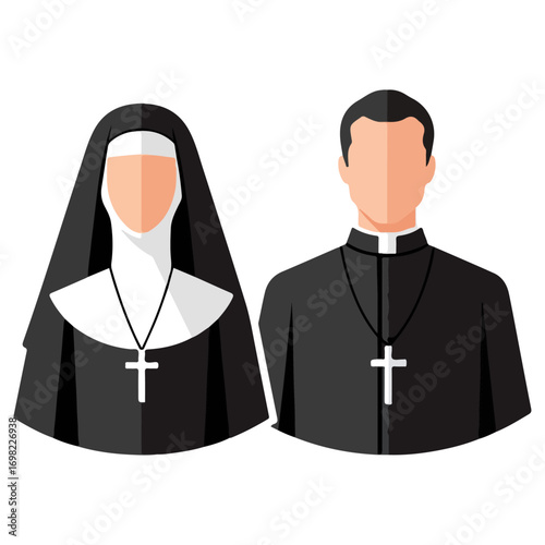 Christian Nun and Priest Religious Figures Iconography.