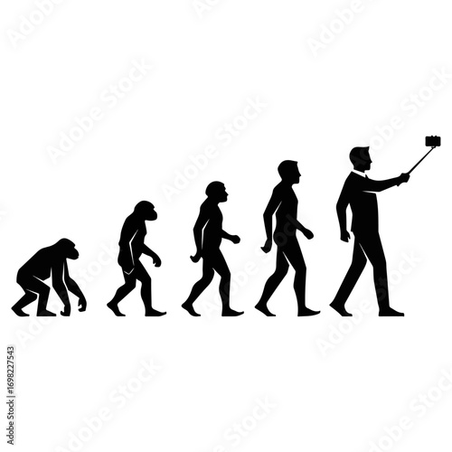 Funny Silhouette of Evolution from Ape to Selfie Man.