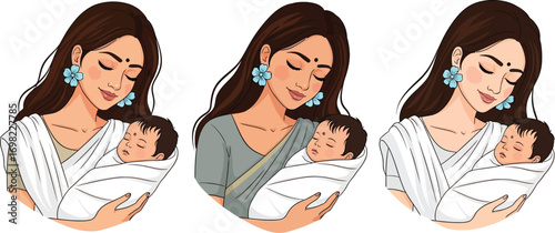 Loving mother cradles her sleeping baby, embodying gentle maternal care and connection.