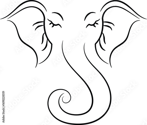 Minimalist Ganesha Elephant Head Line Art