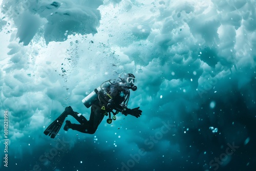 Wallpaper Mural Diver exploring icy underwater world in arctic ocean Torontodigital.ca