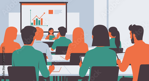 Business Meeting With Presentation and Audience Engaging in Corporate Learning