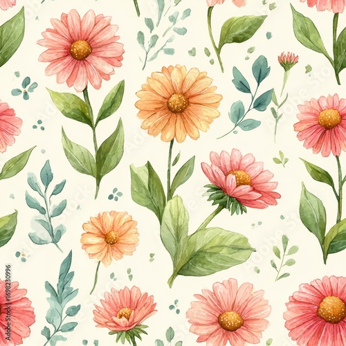 Delicate Watercolor Flower Pattern For Textile Design And Elegant Background Wallpaper