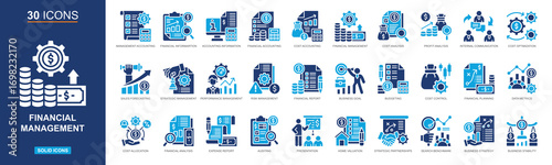 Financial Management icon collection line style. finance, accounting, business strategy, cost analysis. Vector illustration