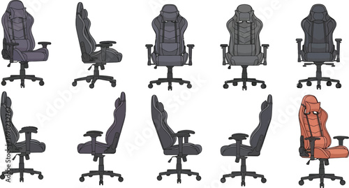Collection of ergonomic gaming chairs shown from multiple angles