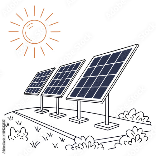 Sunlight is converted into clean electricity by photovoltaic cells on a blue-sky day
