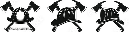 Iconic symbols of bravery: crossed axes and firefighter helmets representing courage and service