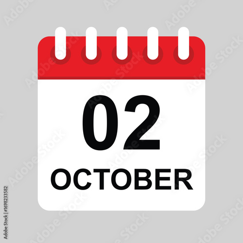 2 October calendar date vector icon. 2nd day of month. mahatma gandhi jayanti. event date icon. to-do list