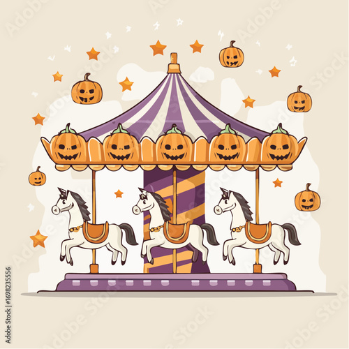 jack o lantern on a haunted carousel 