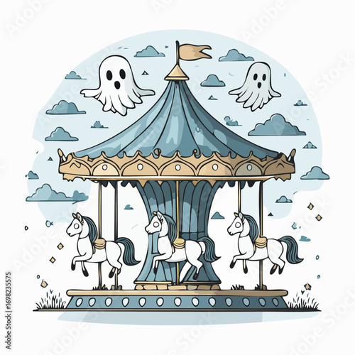 carousel with a horse and ghost haunted