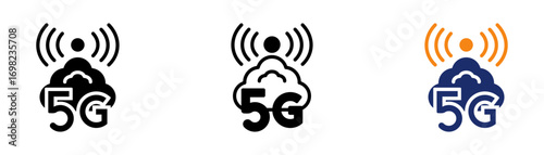 5G Networks Icon Collection Glyph & Mixed Style 