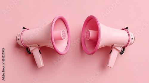 Two Pink Megaphones on a Pink Background Communication and Announcement Theme Ready for Your Message Important Information and Announcements