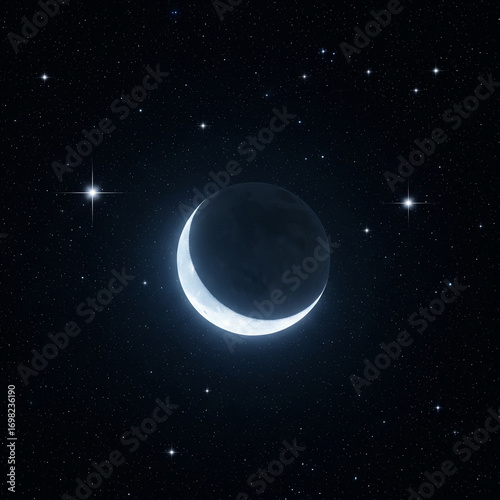 night sky with crescent moon and stars