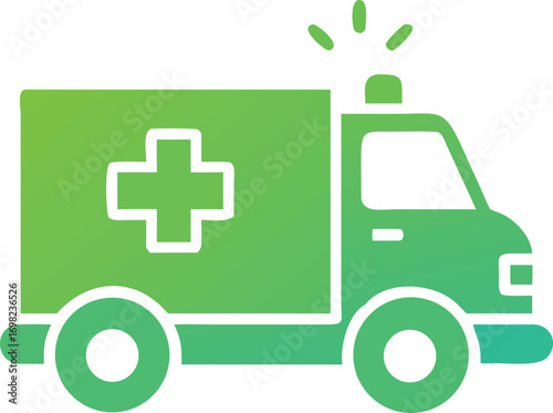 Modern green ambulance icon with medical cross symbol representing emergency medical services and healthcare transportation