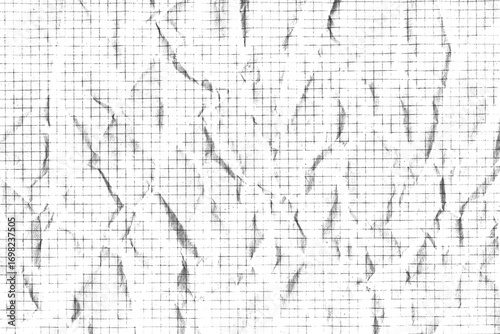 Abstract Crumpled Paper Texture, Grungy Crushed Graph Grid Background, Distressed and Wrinkled Wallpaper