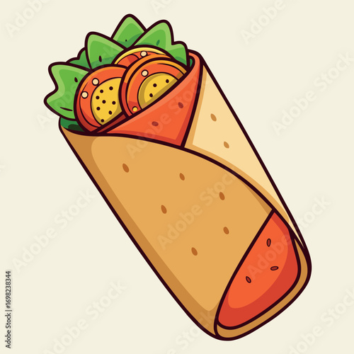 Vector art of delicious wrap sandwich with falafel and salad, healthy and tasty street food