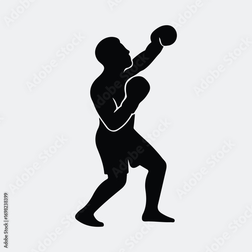 Boxer punching with boxing gloves action sport workout silhouette vector illustration