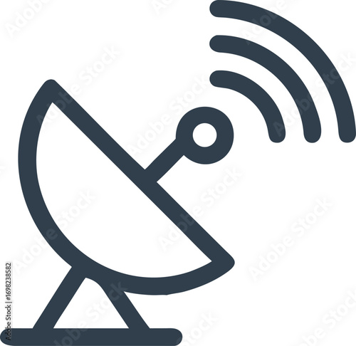 Modern satellite dish icon transmitting radio waves across the air for communication broadcast and signal reception technology