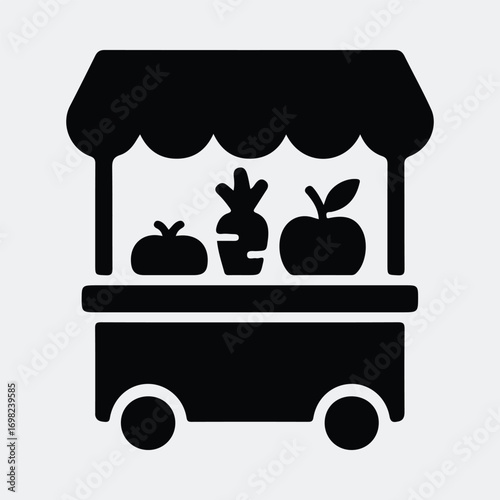 Farmers market fruit vegetable stand featuring tomato radish and apple Silhouette vector illustration