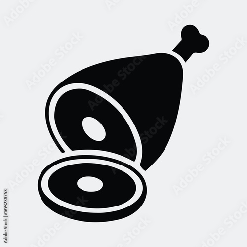 Ham leg and slice icon tasty meat product simple design Silhouette vector illustration