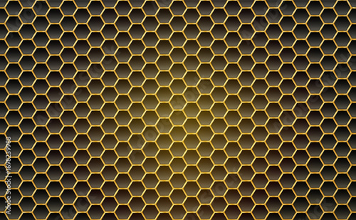 Golden shyny chrome cells on black background. Vector illustration