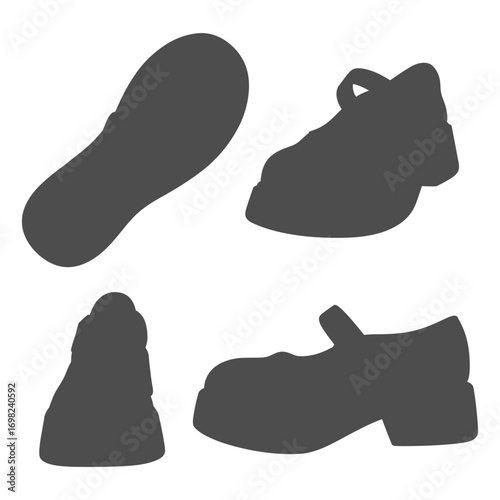 Set of black and white illustrations with women shoes. Isolated vector objects on white background.