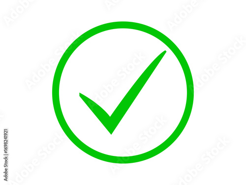 Green checkmark in round circular box vector illustration. Tick mark, correct icon, positive sign, approved icon.