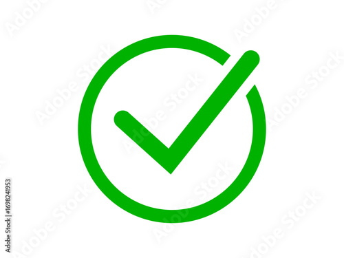 Green checkmark in round circular box vector illustration. Tick mark, correct icon, positive sign, approved icon.