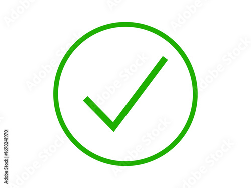 Green checkmark in round circular box vector illustration. Tick mark, correct icon, positive sign, approved icon.