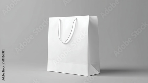 シンプルで清潔感のある白いショッピングバッグ。商品パッケージや広告素材に最適な背景なしの画像。
