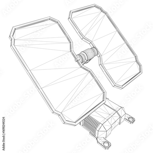A pair of solar panels rendered in detailed wireframe style, presented as 3D models on a clean white background.