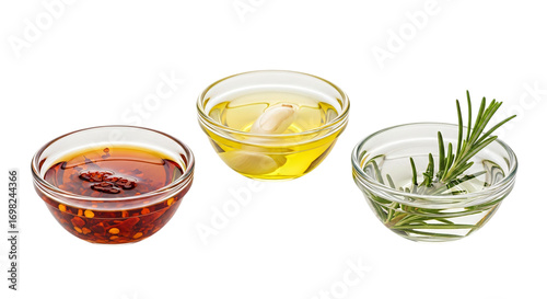 Three bowls of sauces isolated on transparent background