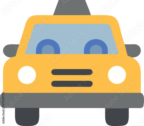 Charming yellow taxi cab front view cute cartoon vehicle for city transportation and travel concepts