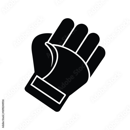 Black silhouette of a closed fist wearing a protective glove, symbolizing power, strength, and preparedness in sports or industrial work settings