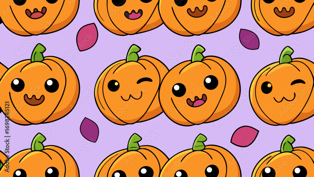 Obraz premium cartoon pumpkin pattern. seamless background with vegetables