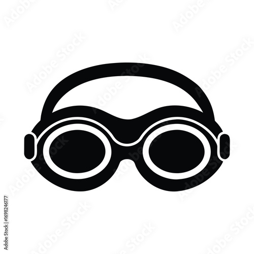 Vector icon of swimming goggles in a black silhouette style. Graphic for water sports, pool safety, and summer. Isolated design element from a versatile set. Bundle_48.eps