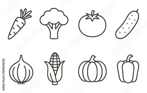 Outlined vegetable icons set on grunge background