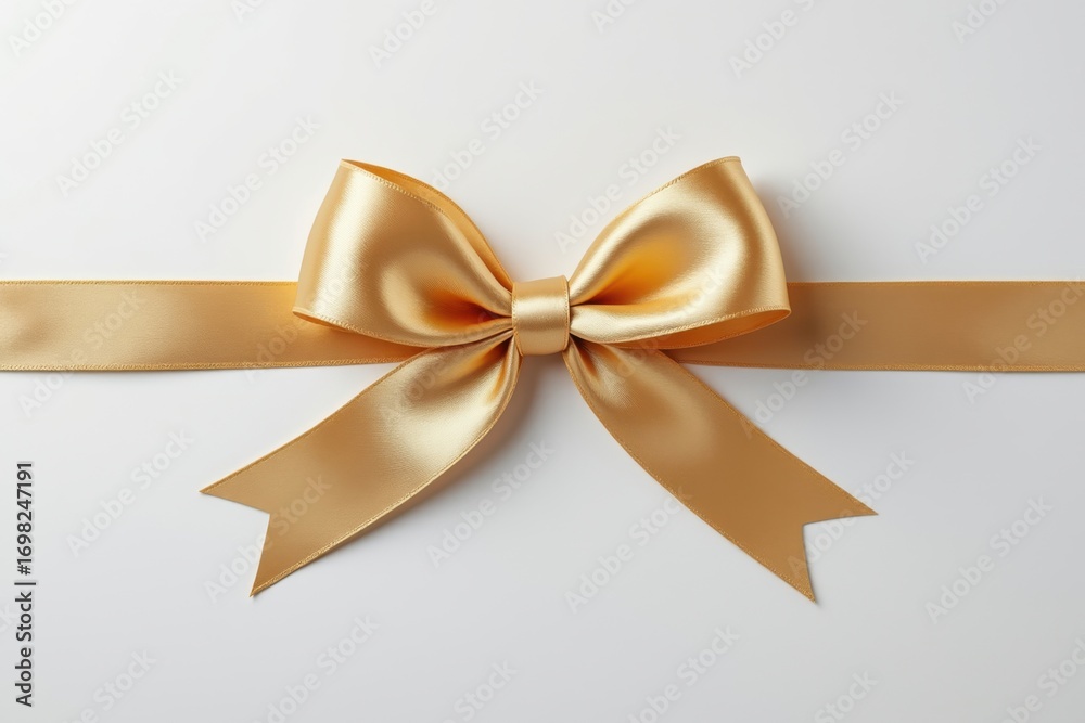 Fototapeta premium Elegant gold satin ribbon bow on white background