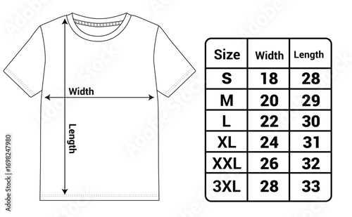 T Shirt Technical Drawing size chart vector Illustration