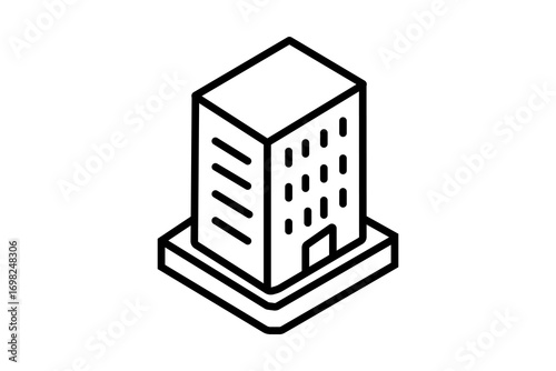 This image shows a simple isometric illustration of a building. The structure looks like a modern office or apartment block, placed on a square base platform