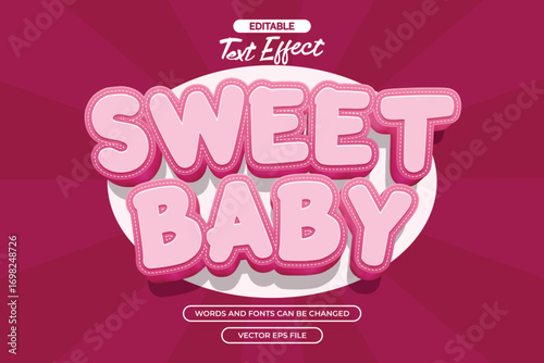 Sweet baby editable text effect with 3d pink cartoon text style