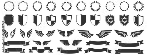 Professional Excellence Seals with Laurel Wreaths and Wings for Achievement Logo Vector