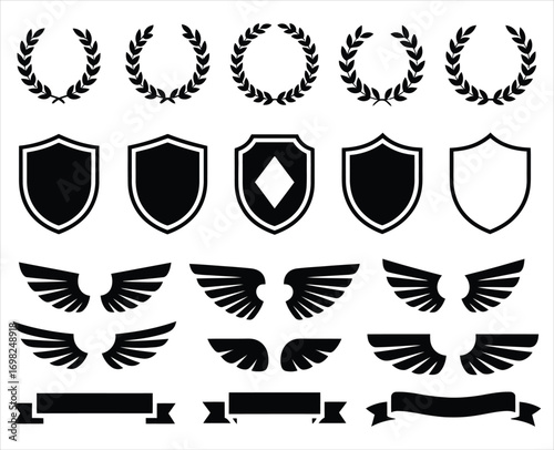 Extensive Set of Heraldry Elements - Shields and Wings