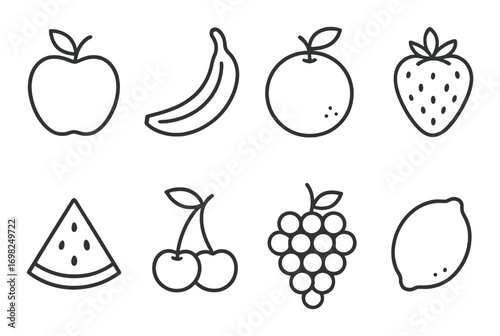 Outline icons of various fruits on dark background