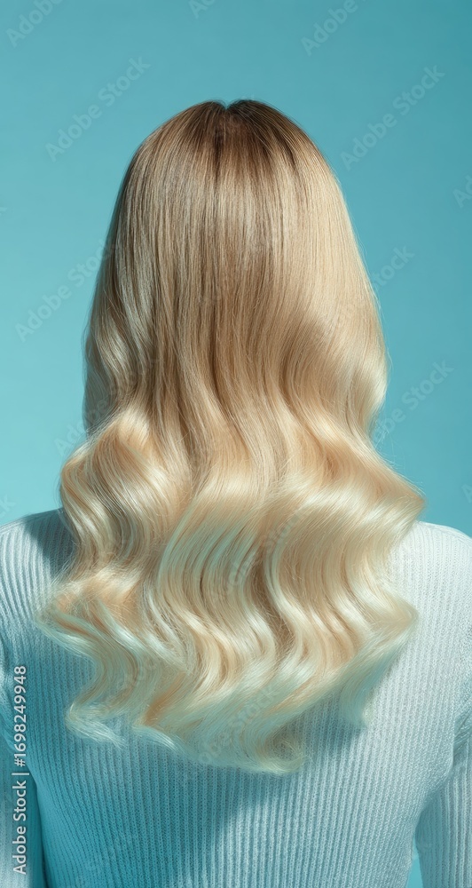 Naklejka premium Blonde waves against a light teal backdrop