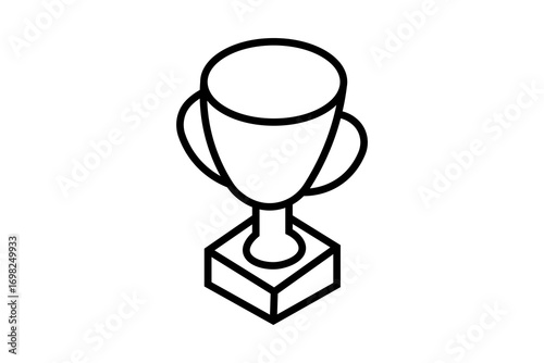 This is an isometric line illustration of a trophy cup placed on a square base.