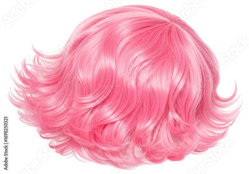 Pink Bob Wig Short Curly and Vibrant isolated on transparent background