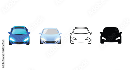 Front view car icon set, vector illustration collection