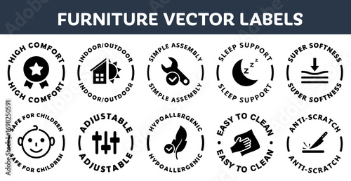 Furniture properties label vector collection.