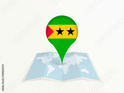 Sao Tome and Principe Map Pin with National Flag on Open World Map.